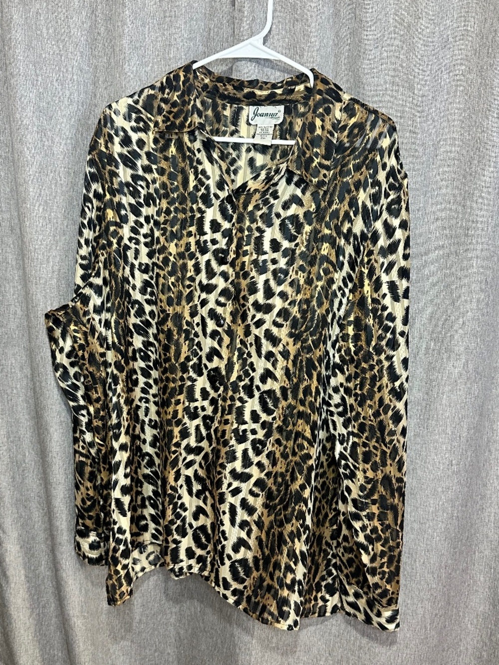 Vintage Joanna Leopard Print Semi-Sheer Button Down Blouse Top 2XL